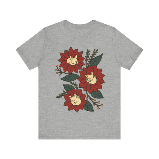 White Frenchie Holiday Flowers Sleeping TShirt