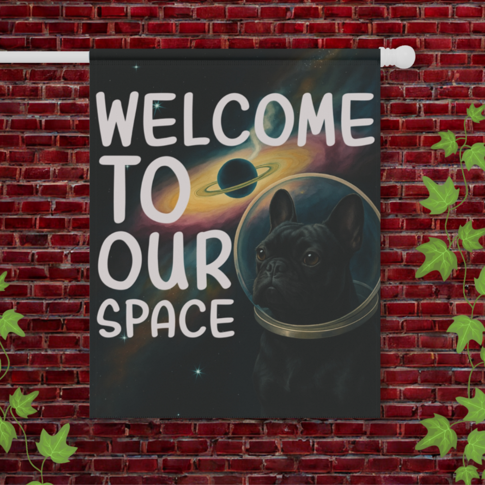 Black French Bulldog Space Garden Flag