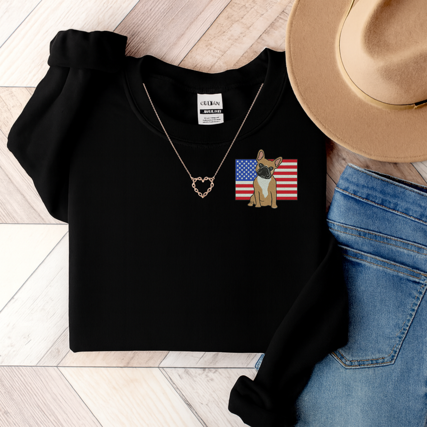 Embroidered Flag Fawn Frenchie Sweatshirt