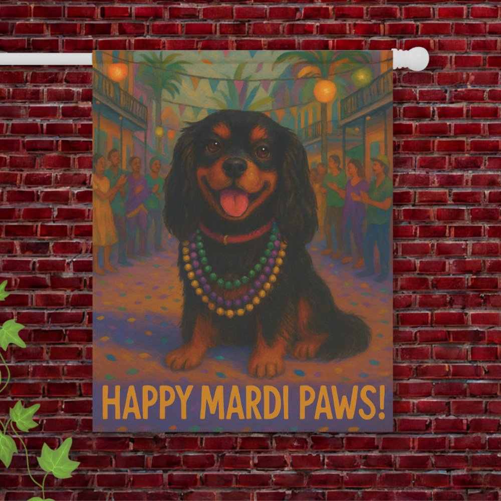Black and Tan Cavalier Mardi Paws Garden Flag