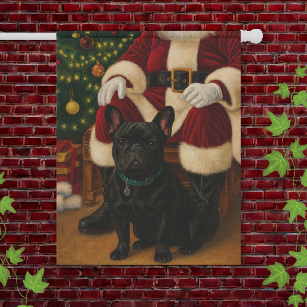 Black French Bulldog Santa Clause Garden Flag