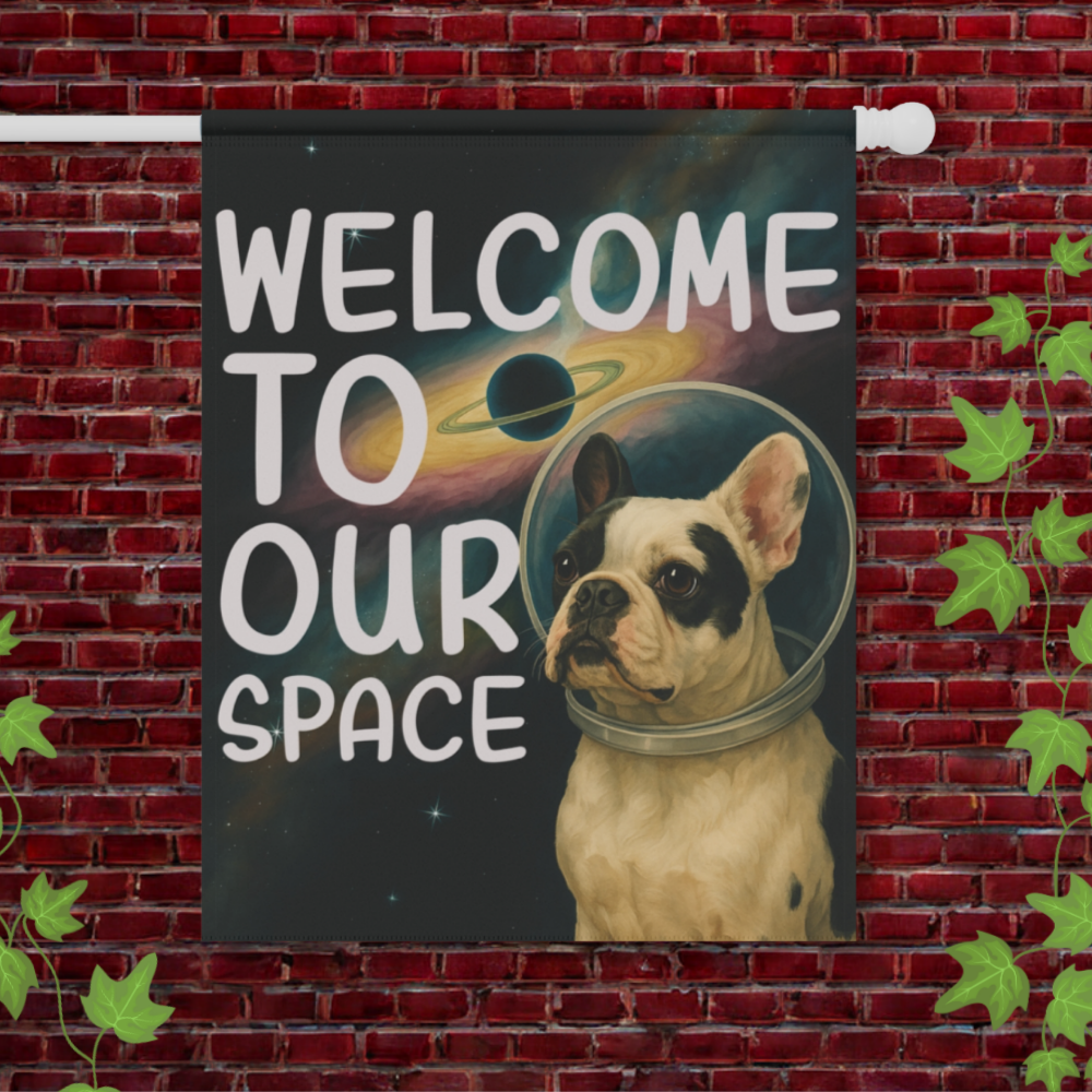 Piebald French Bulldog Space Garden Flag