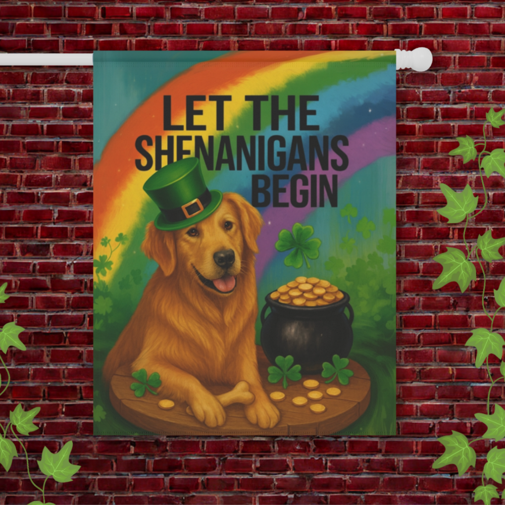 Golden Retriever Shenanigans Garden Flag
