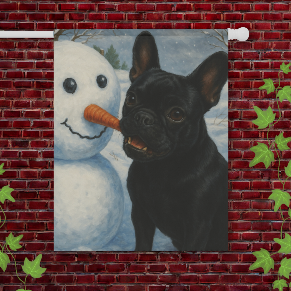 Black French Bulldog Snowman Garden Flag