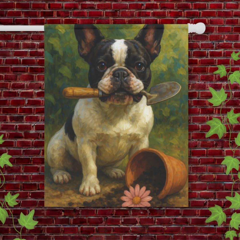 Piebald French Bulldog Little Gardener Garden Flag