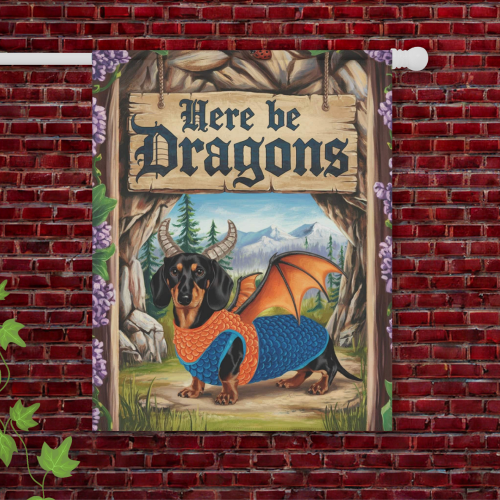 Tan Black Dachshund Dragon Garden Flag