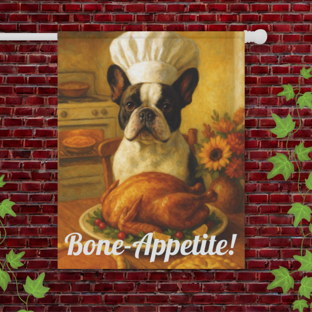 Piebald French Bulldog Bone-Appetite Garden Flag