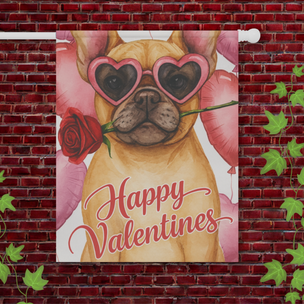 Fawn French Bulldog Valentines Day Garden Flag