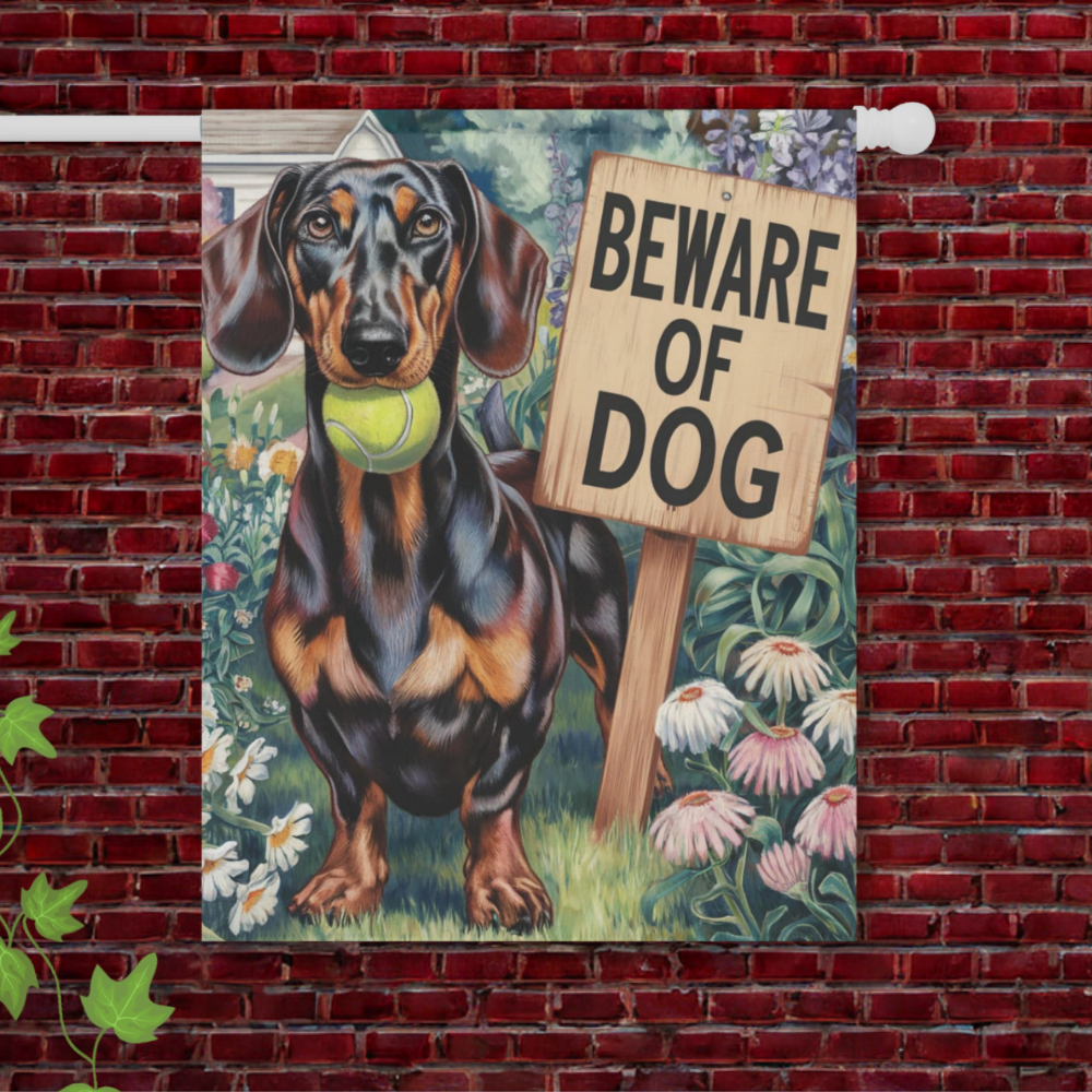 Black Tan Dachshund Beware Garden Flag