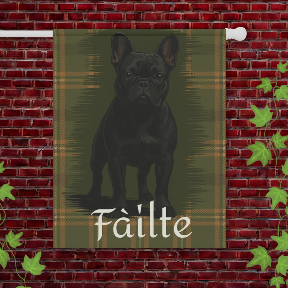 Black French Bulldog Scottish Welcome Garden Flag