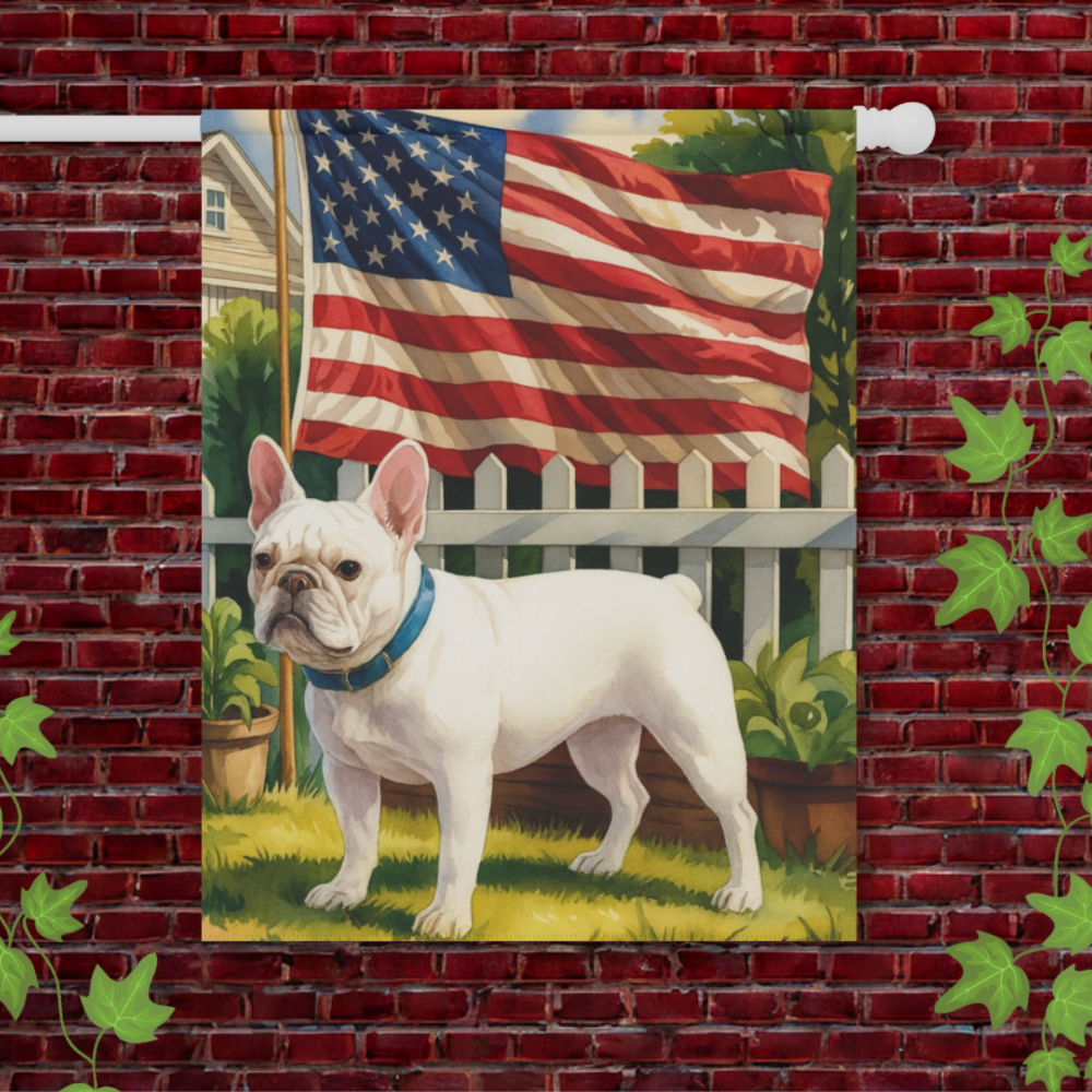 White French Bulldog Independence Day Garden Flag