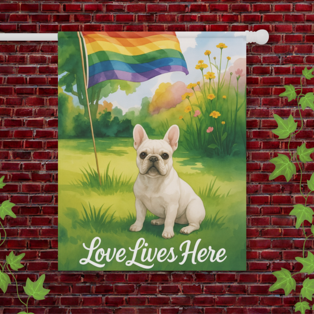 LGBTQ+ Pride White French Bulldog Garden Flag