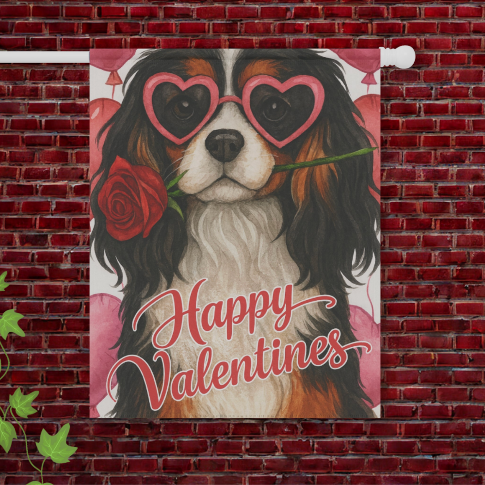 Tricolor Cavalier Valentines Day Garden Flag