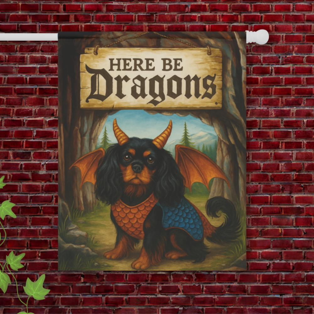 Black Tan Cavalier Dragon Garden Flag