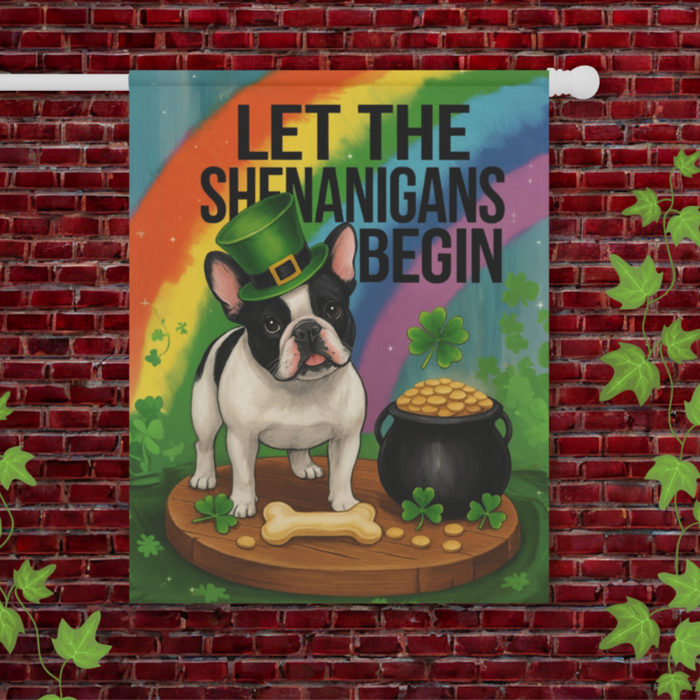 Piebald French Bulldog Saint Patricks Day Garden Flag