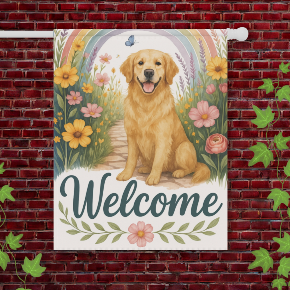 Welcome Golden Retriever Garden Flag
