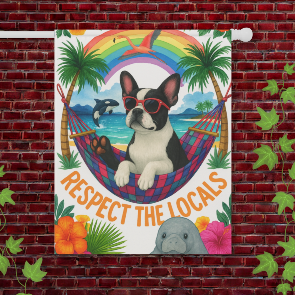 Piebald French Bulldog Protect Locals Garden Flag