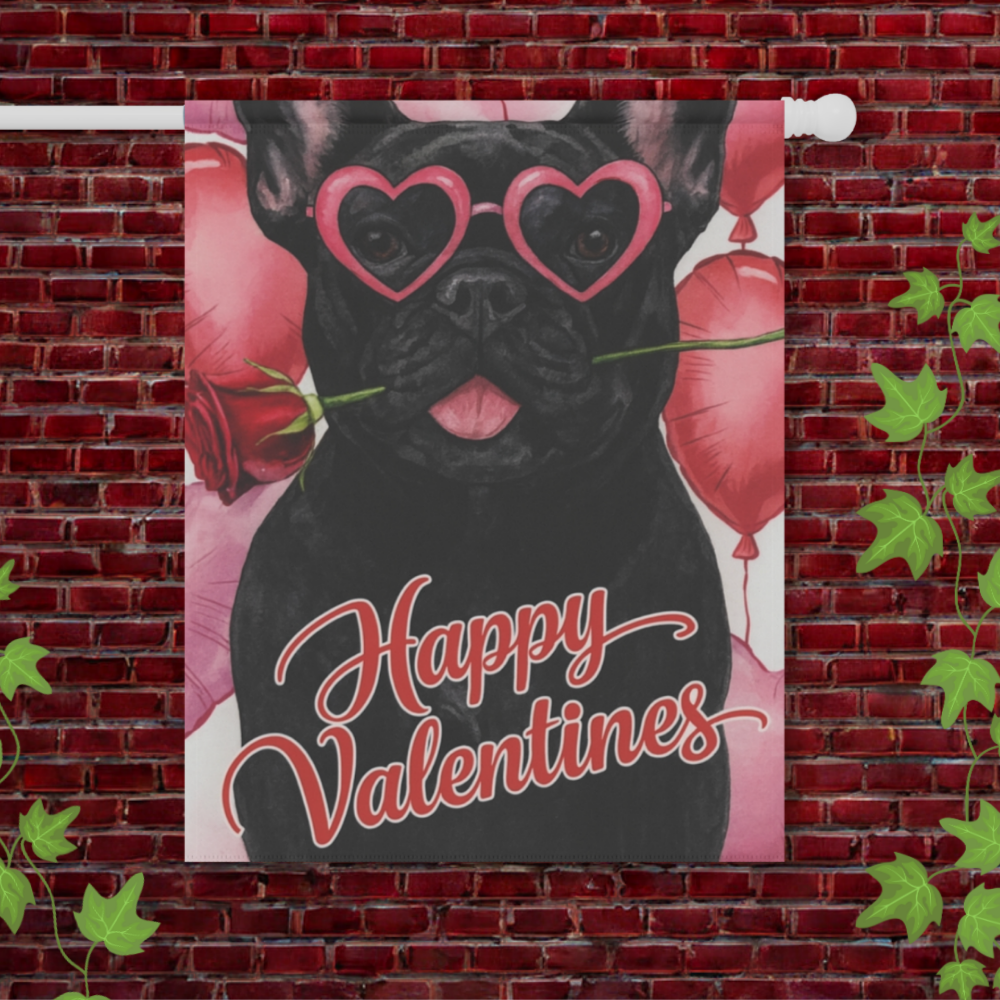 Black French Bulldog Valentines Day Garden Flag