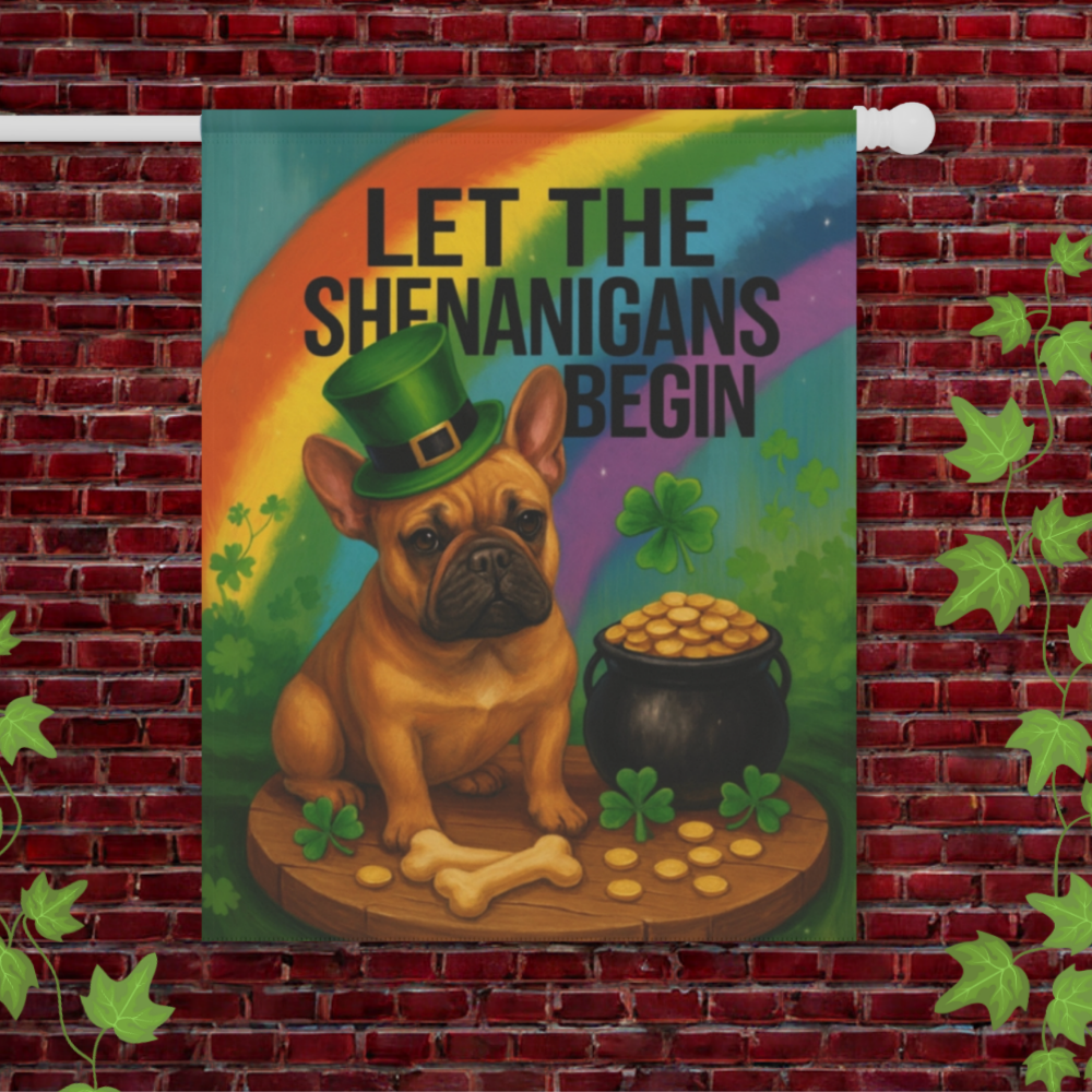Fawn French Bulldog Saint Patricks Day Garden Flag