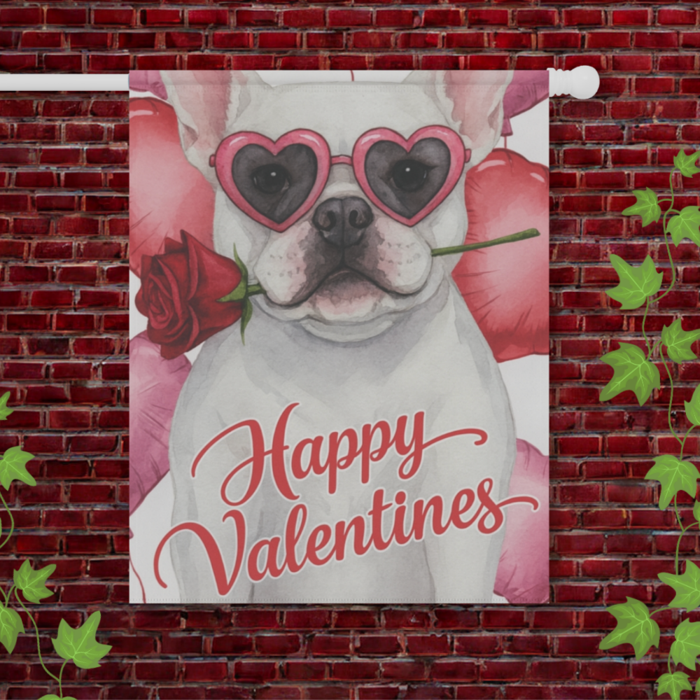 White French Bulldog Valentines Day Garden Flag