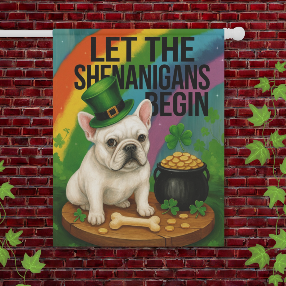 White French Bulldog Saint Patricks Day Garden Flag