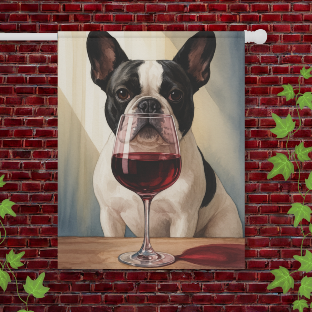 Piebald French Bulldog Wine Garden Flag
