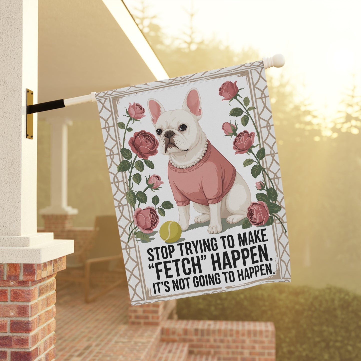 White French Bulldog Fetch Garden Flag