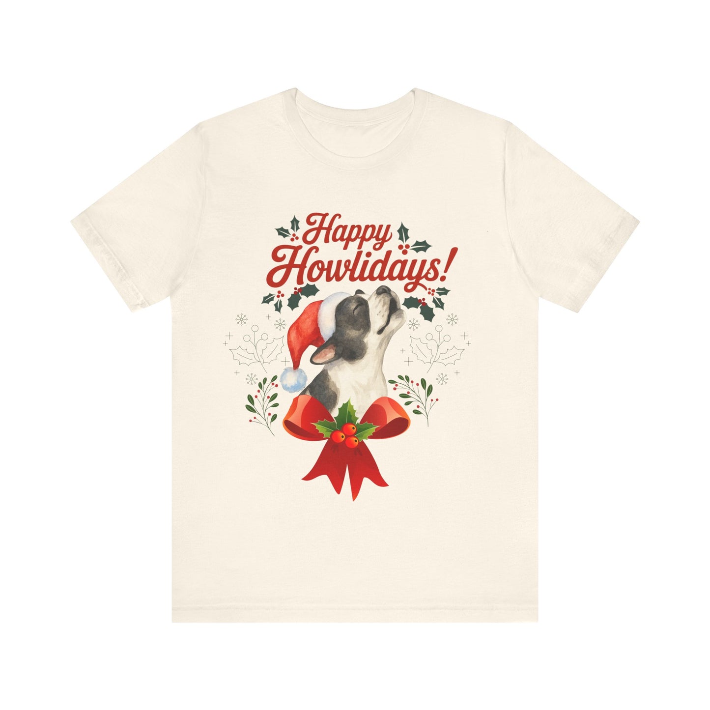 Piebald French Bulldog Happy Howlidays TShirt
