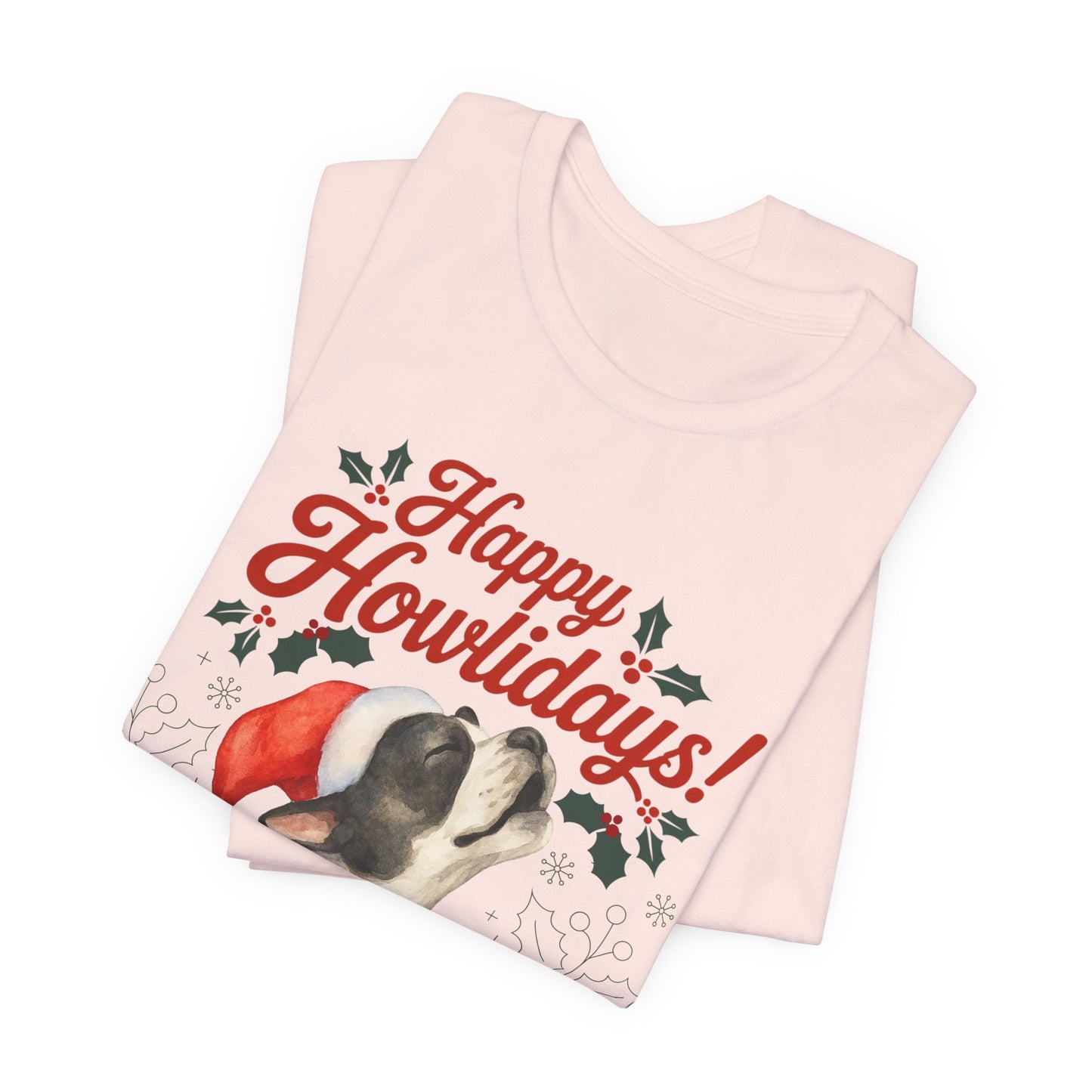 Piebald French Bulldog Happy Howlidays TShirt