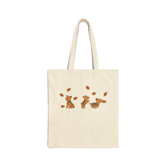 Airedale Terrier Chasing Leaves Tote Bag