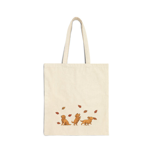 Golden Retriever Chasing Leaves Tote Bag