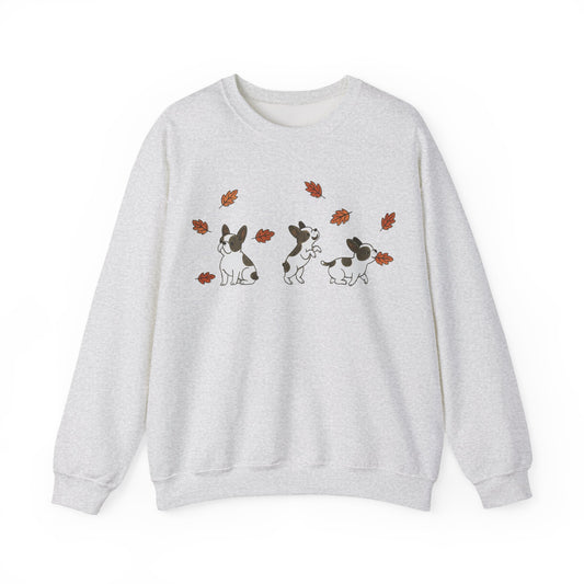 Piebald Frenchie Chasing Leaves Sweatshirt