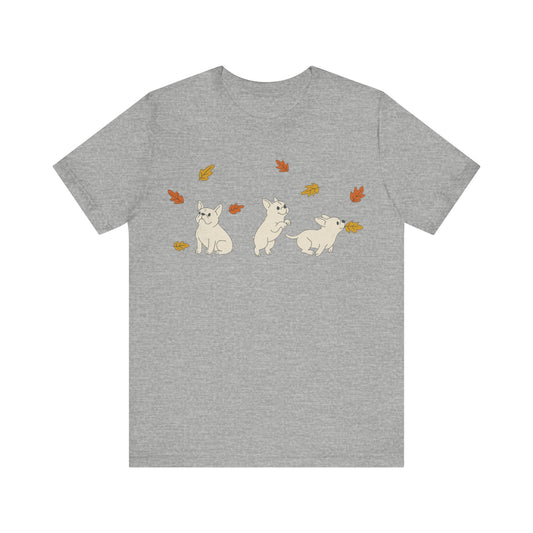 White Frenchie Chasing Leaves TShirt