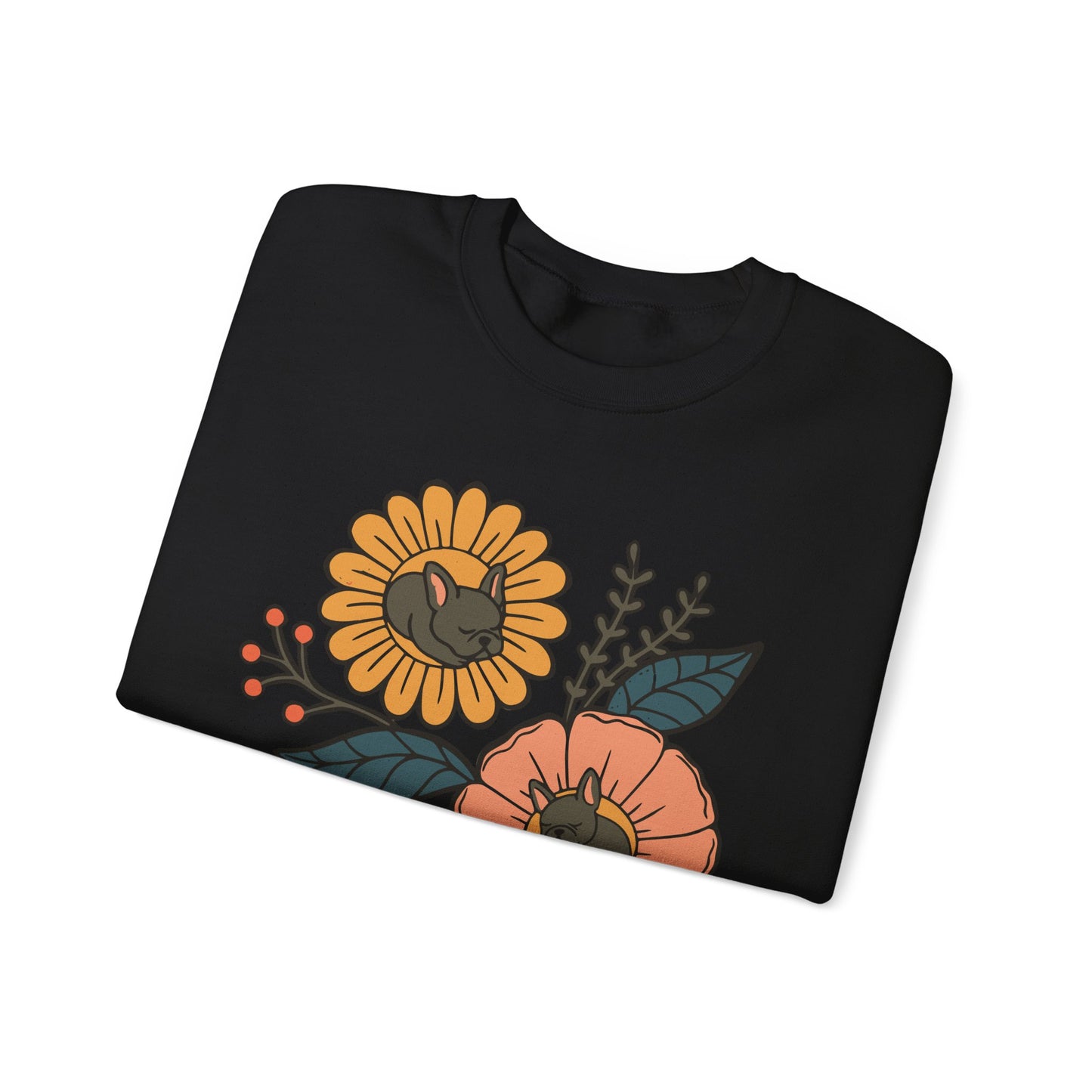 Black Frenchie Sleeping Flowers Sweatshirt