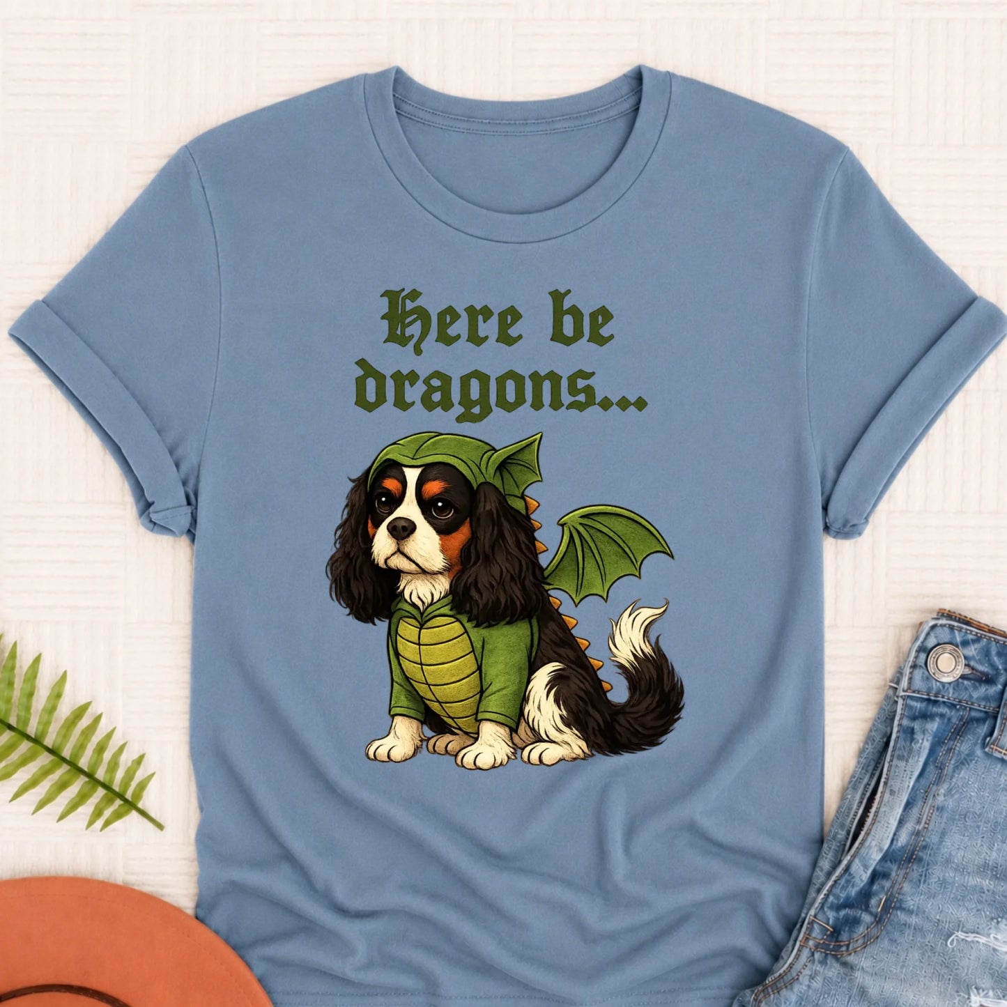 Custom Cavalier Here Be Dragons Unisex TShirt Blue Jean