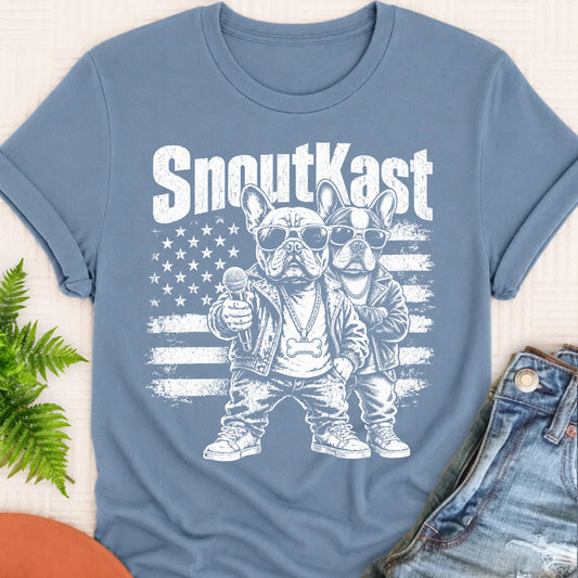 French Bulldog SnoutKast Funny Music Unisex Tshirt Blue Jean