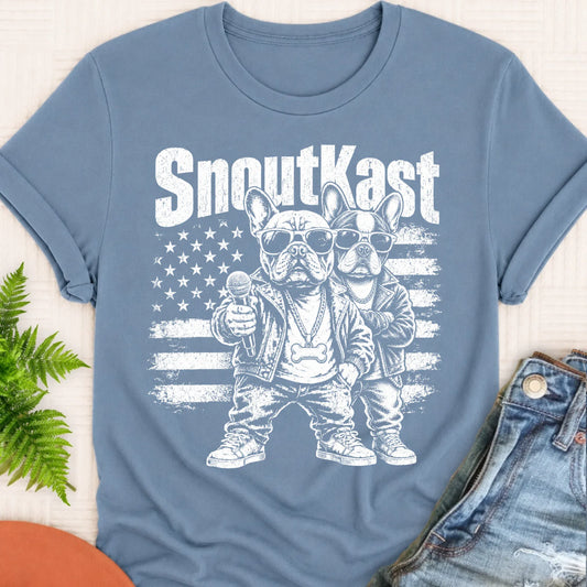 French Bulldog SnoutKast Funny Music Unisex Tshirt Blue Jean