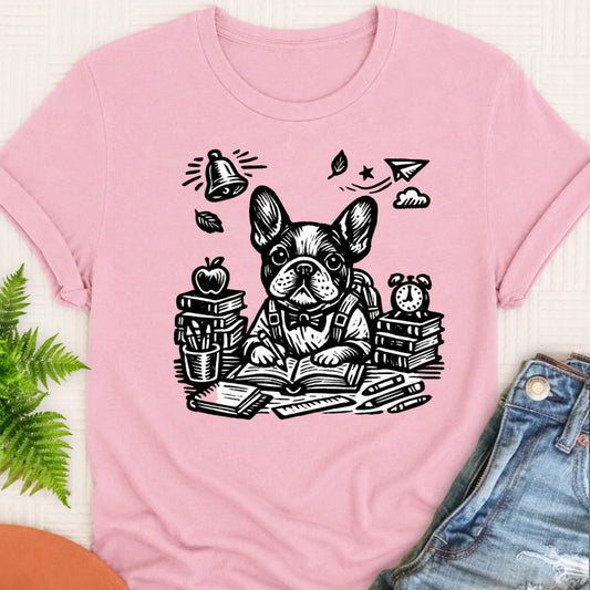 Frenchie Linocut Teacher School Unisex TShirt Blossom