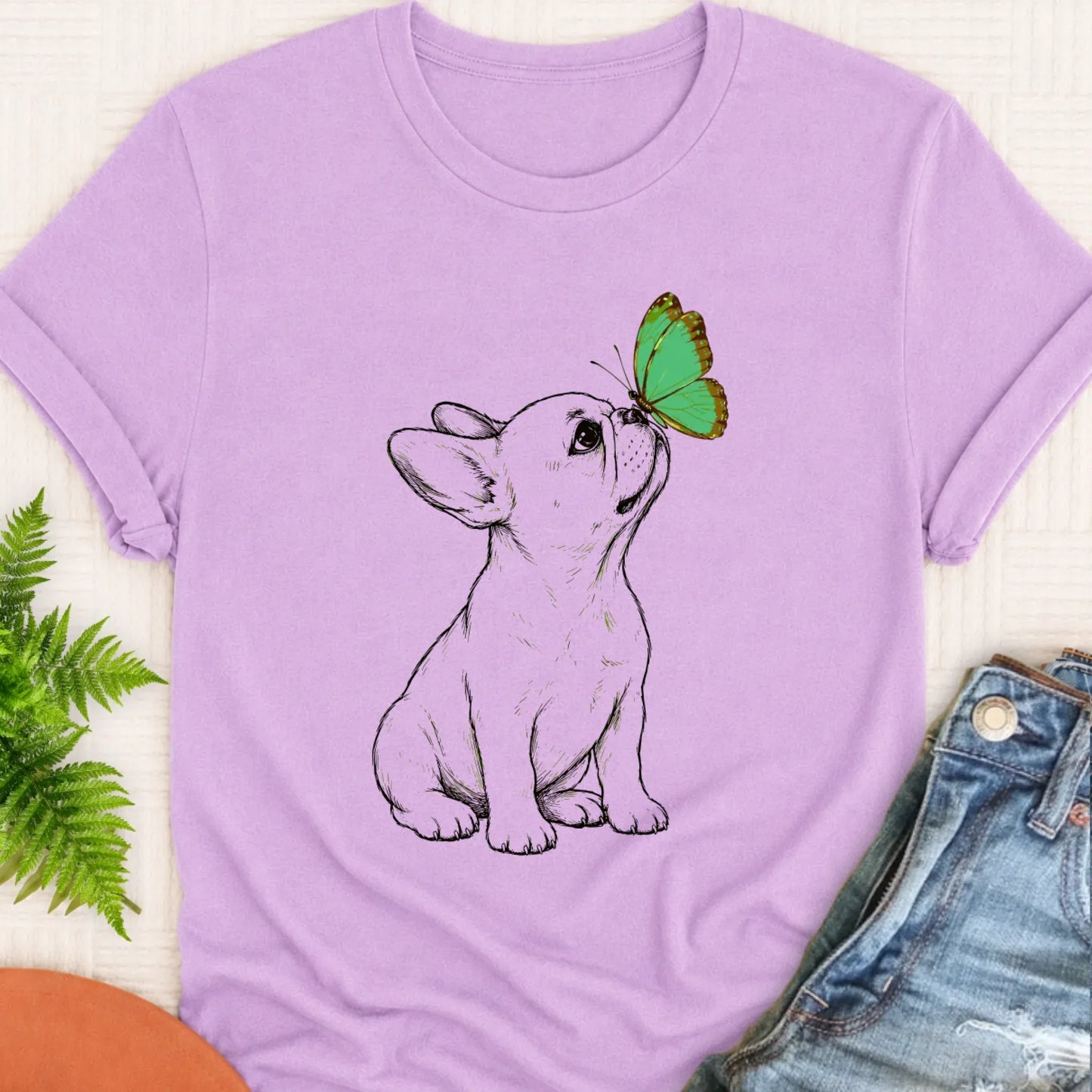 Frenchie Bulldog Butterfly Unisex TShirt Orchid