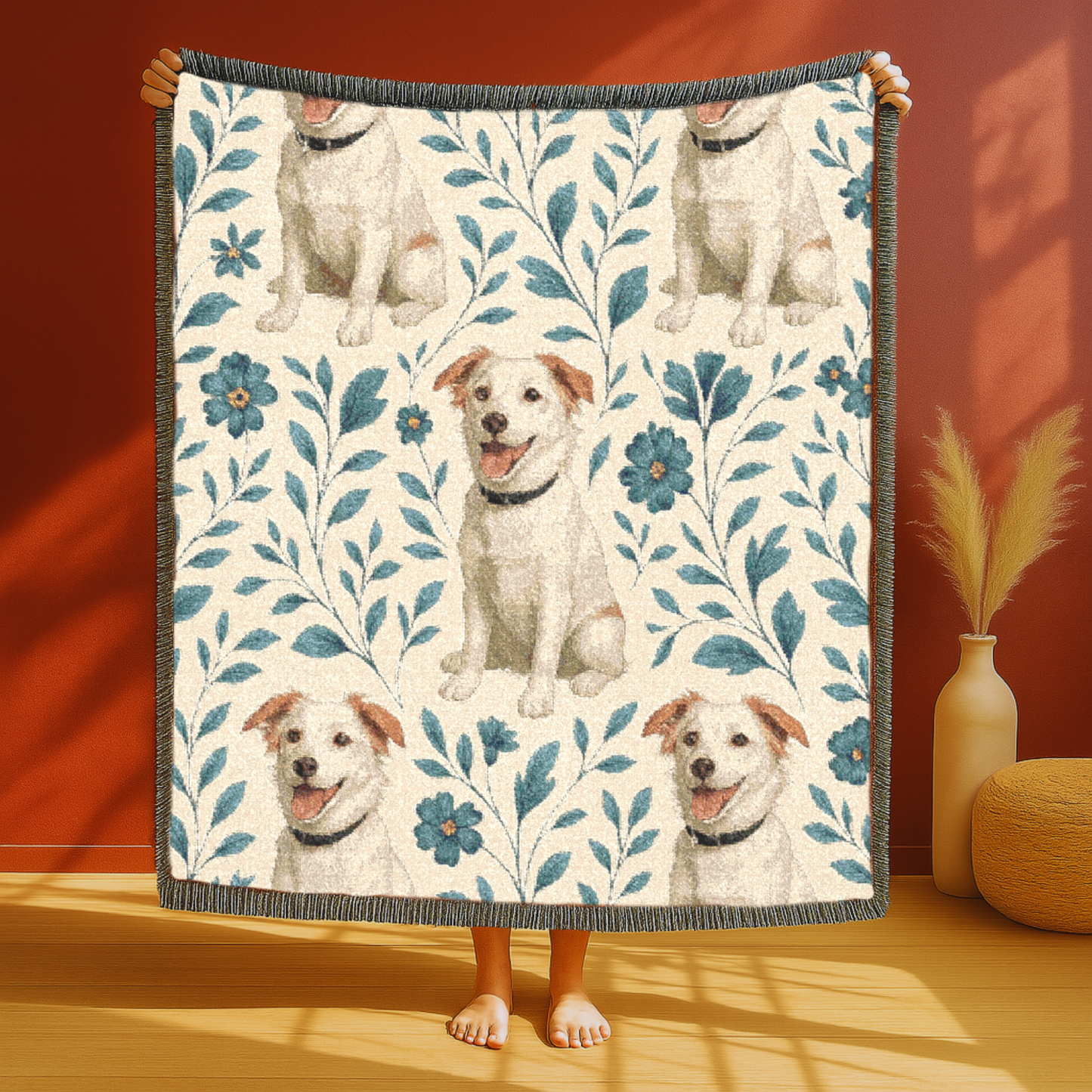 Blue Floral Mutt Woven Blanket