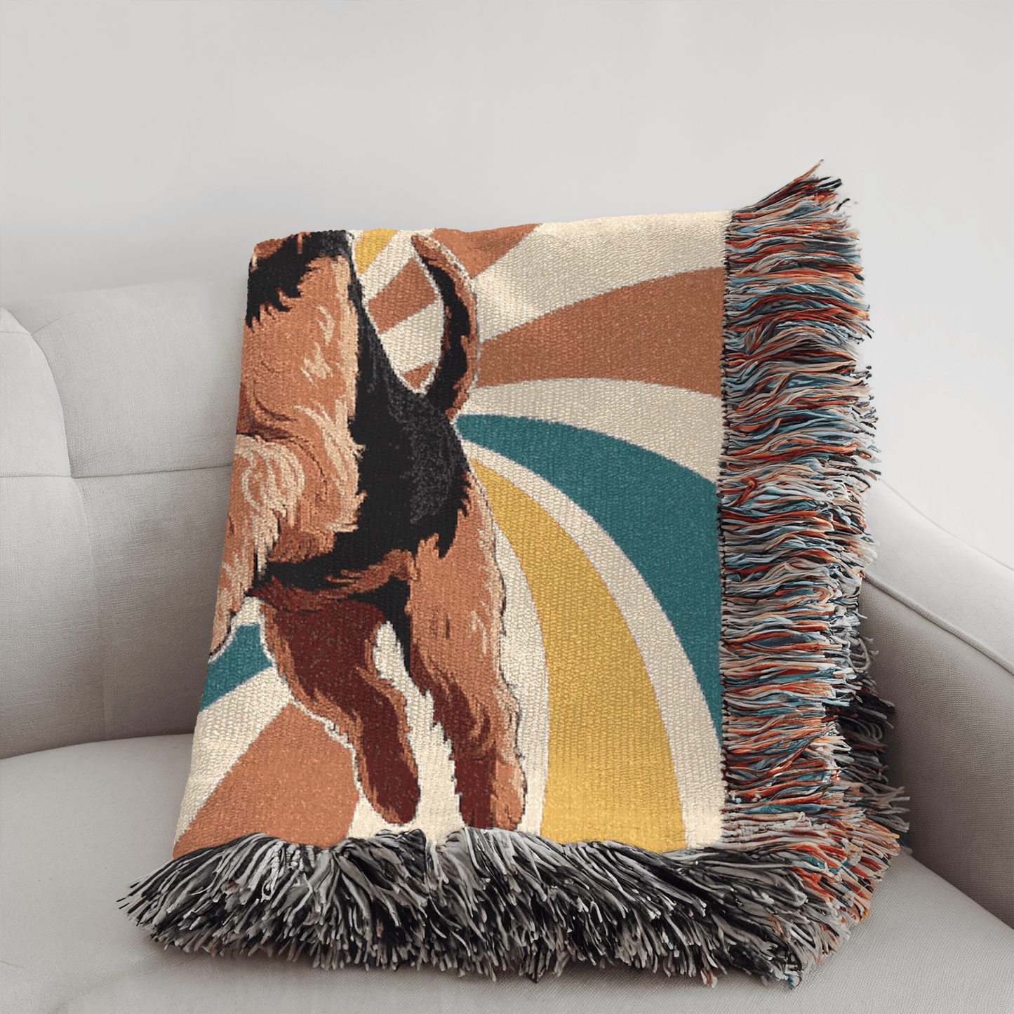 Printify Home Decor 70s Hippie Pet Woven Blanket, Airedale Terrier Dog Throw Housewarming, Fun Home Accent