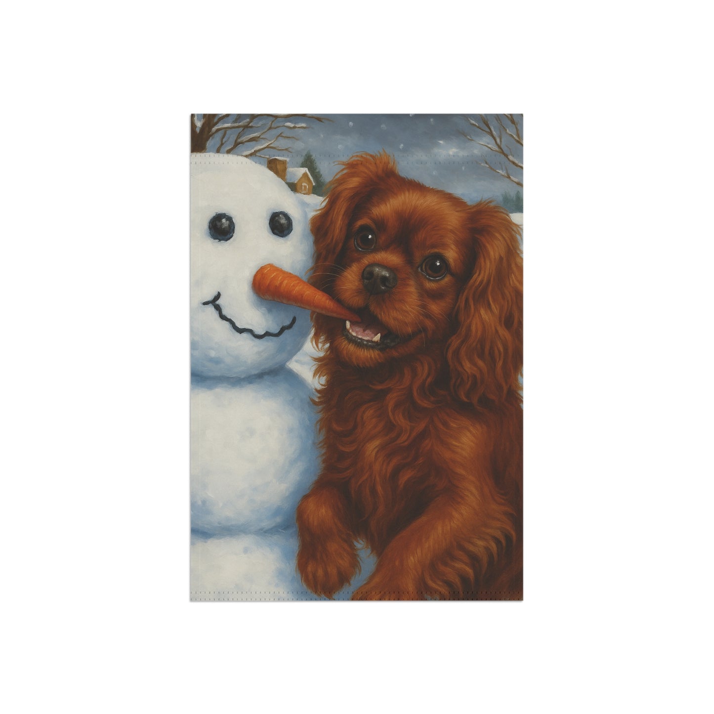 Ruby Cavalier Snowman Garden Flag