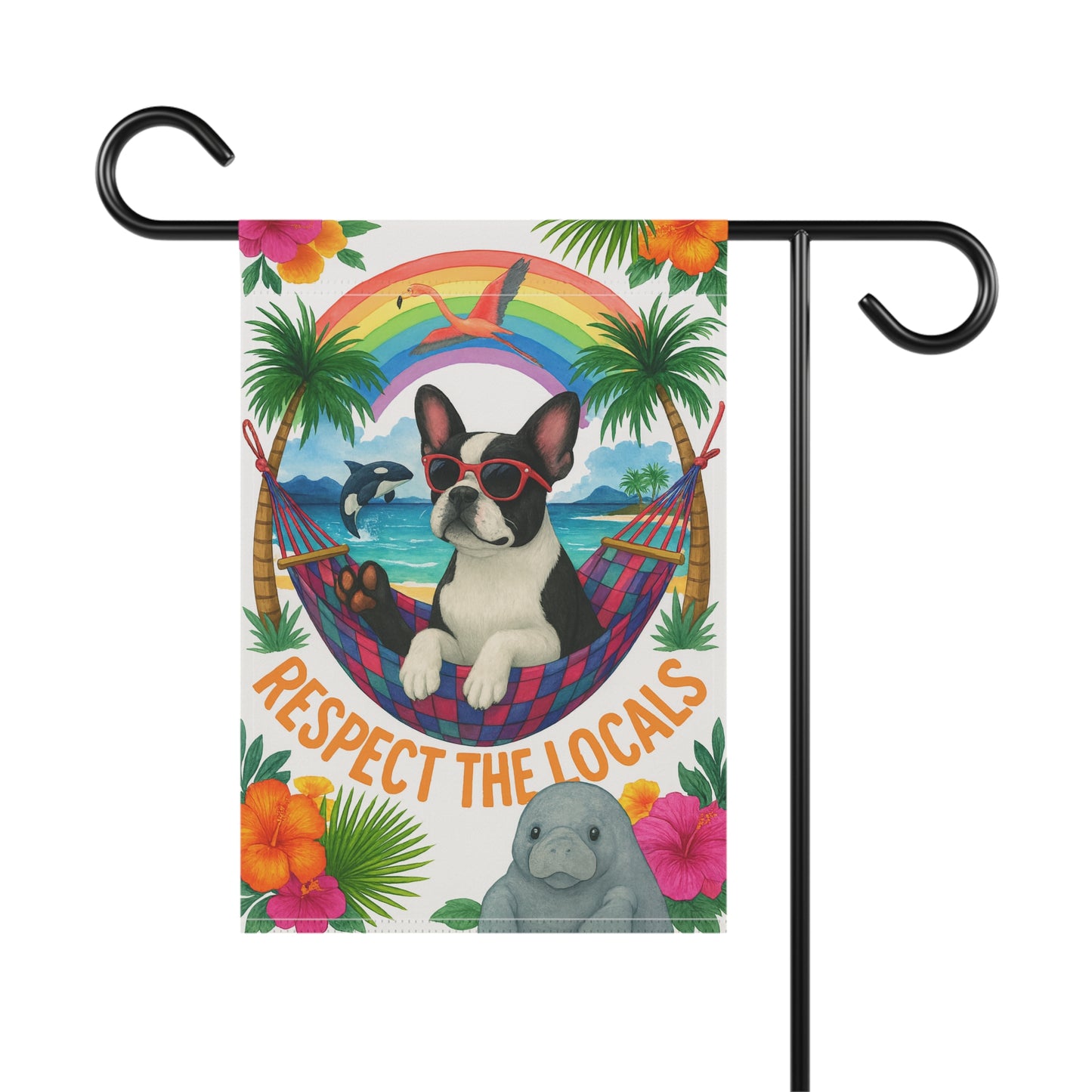 Piebald French Bulldog Protect Locals Garden Flag
