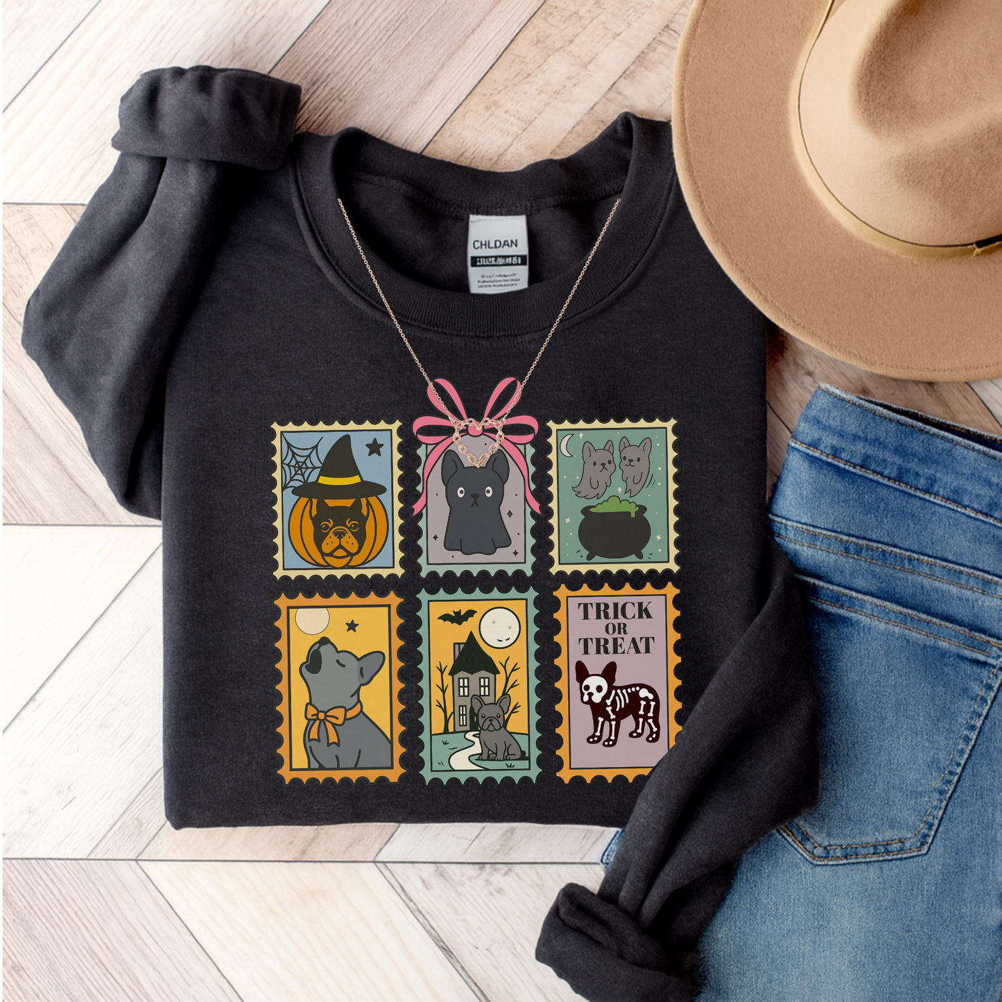 Black Frenchie Spooky Stamps Sweatshirt