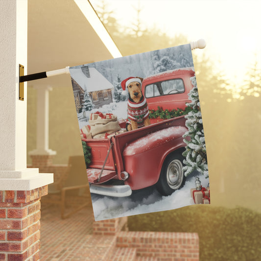 Airedale Terrier Red Truck Christmas Garden Flag