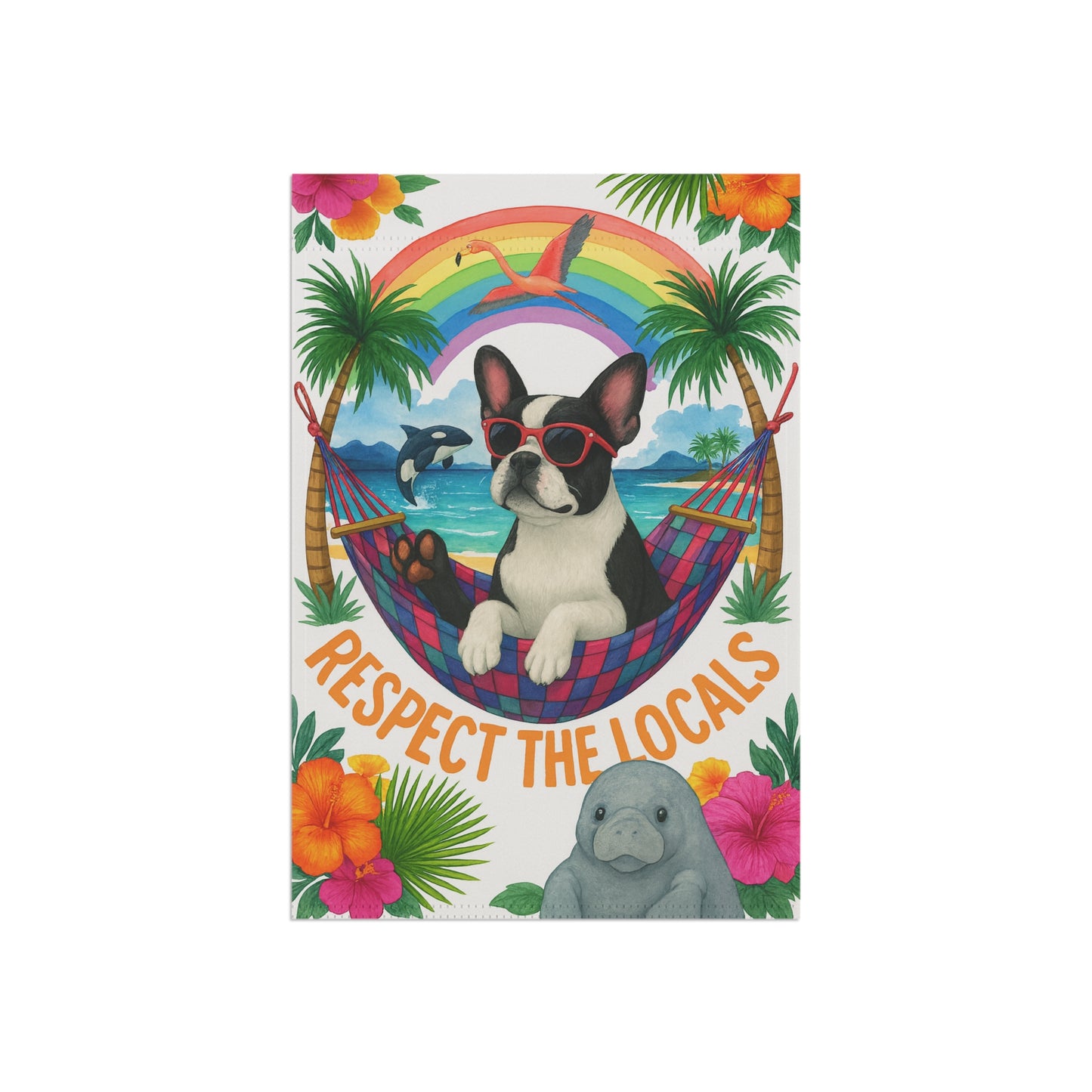 Piebald French Bulldog Protect Locals Garden Flag
