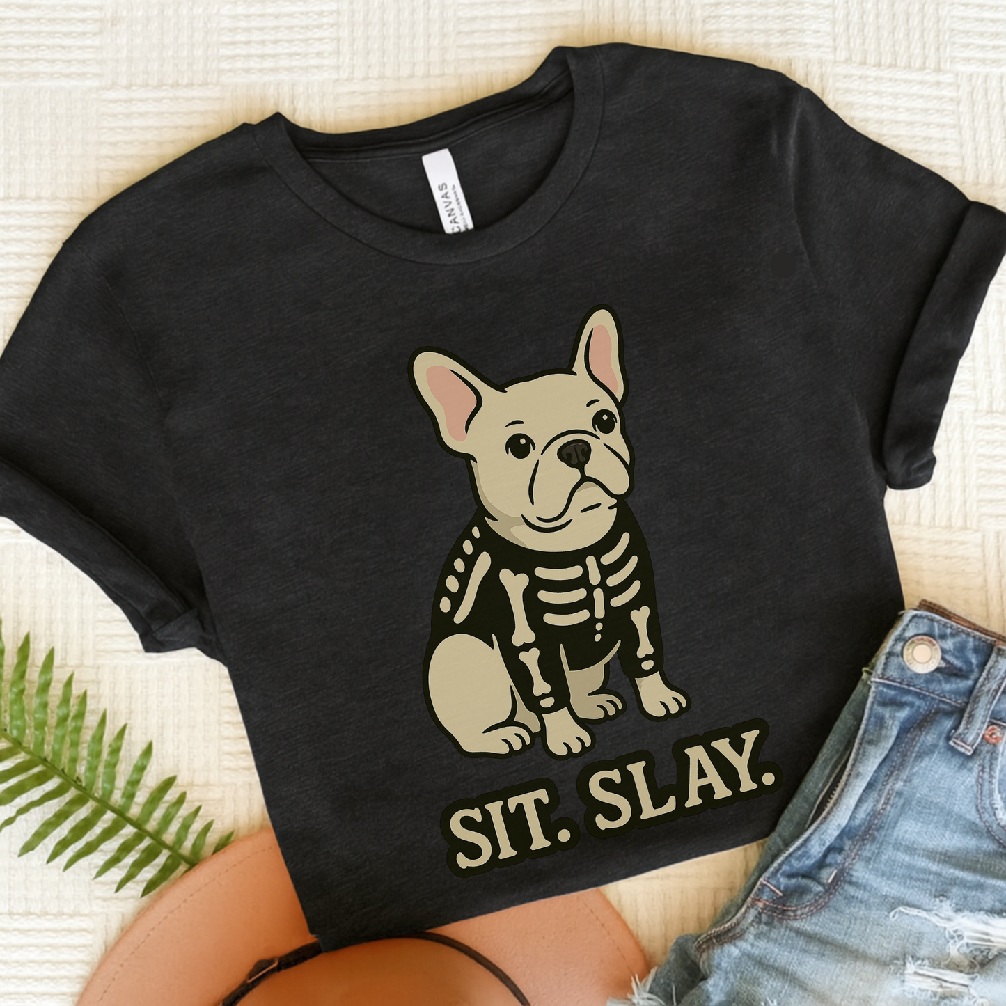 White French Bulldog Stay. Slay. Halloween TShirt