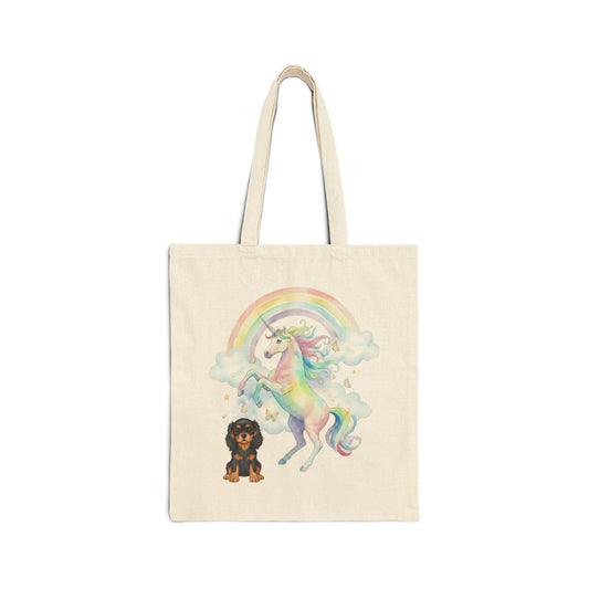 Black Tan Cavalier Watercolor Unicorn Tote Bag