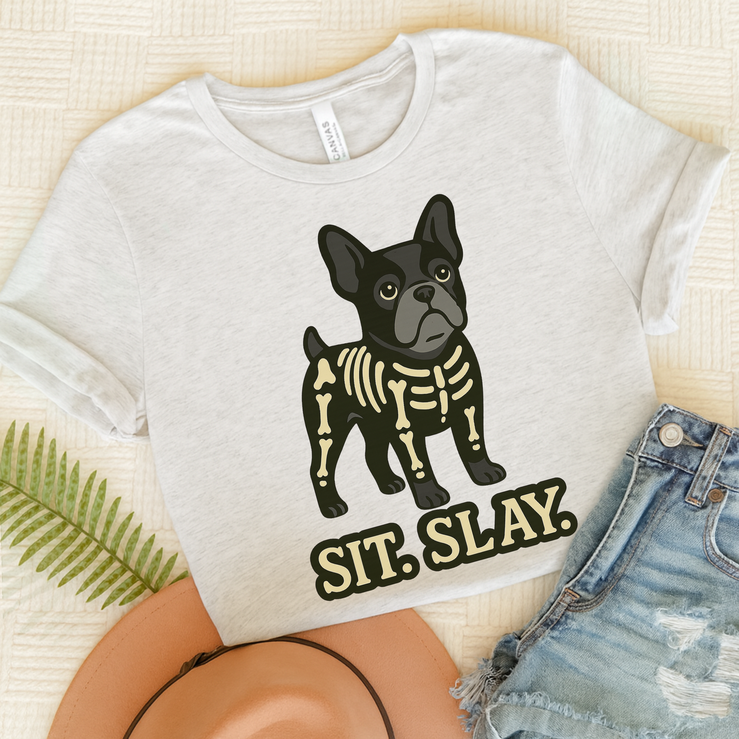 Black French Bulldog Stay. Slay. Halloween TShirt