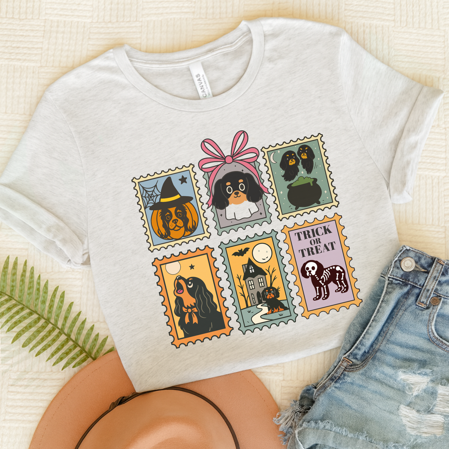 Black Tan Cavalier Spooky Stamps TShirt